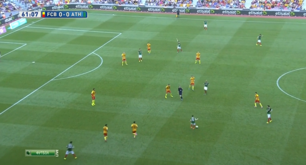 Bilbao opting to keep the ball rather than continue trying long diagonals.