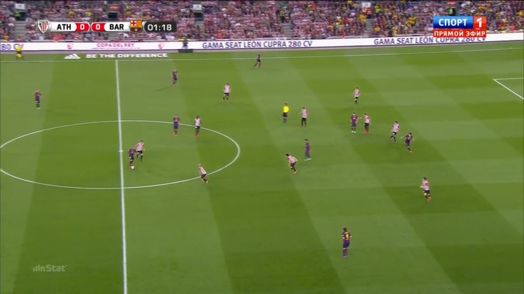 This image is great, the closest player to Rakitic is the left central defender - how did that happen?