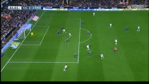 The Valencia goal coming from - you guessed it! - a diagonal towards the far post with 2 attackers running